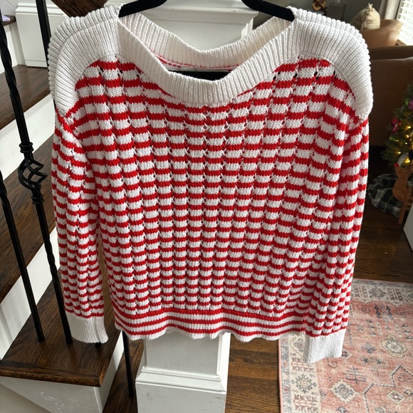 Loft Red and White Striped Cotton Women's Sweater - Picture 3 of 7